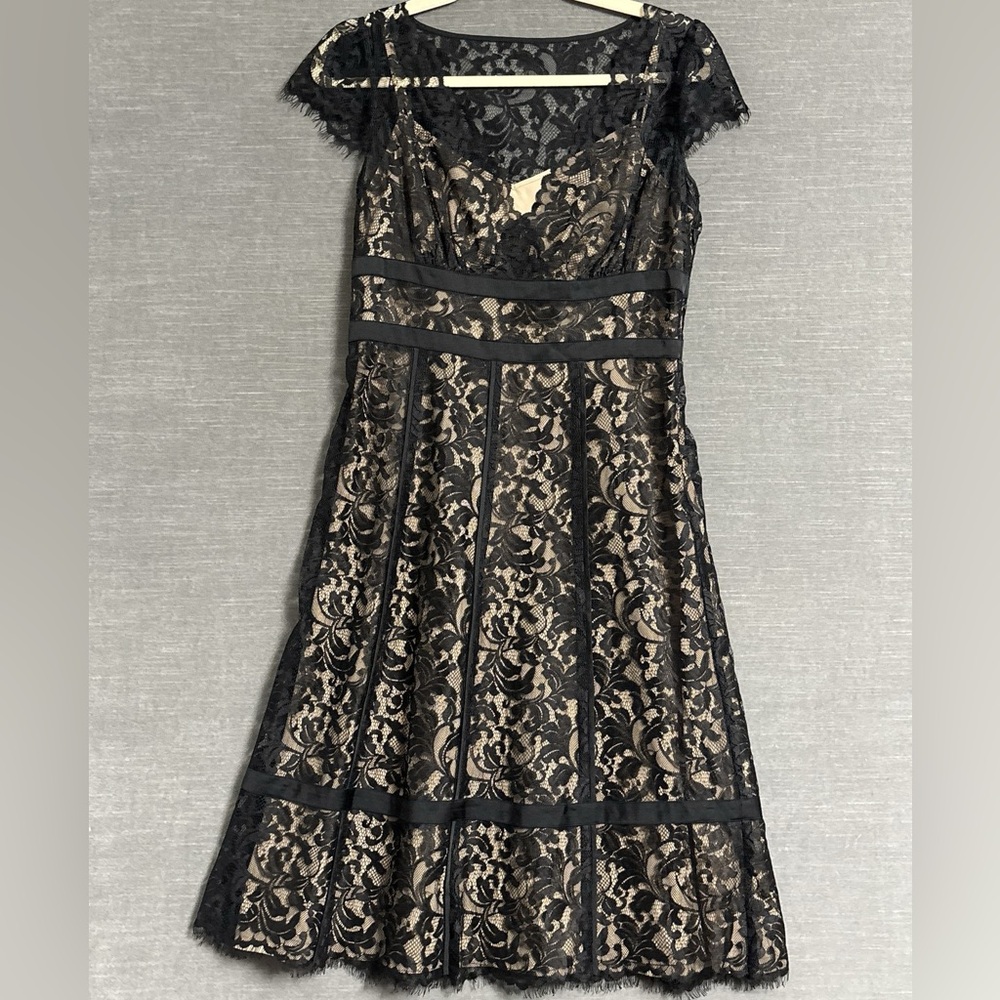 Ann Taylor LOFT black lace dress with nude colored lining size 2P